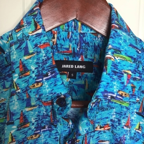 Jared Lang Blue Sail Boat Button Up Shirt. - Picture 4 of 9